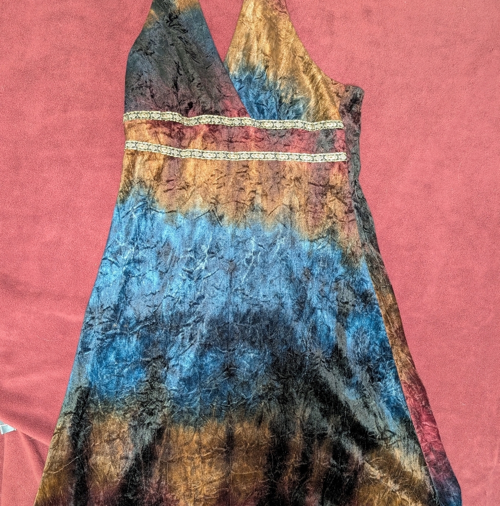 Velour Multicolor Abstract Halter Dress - Size M